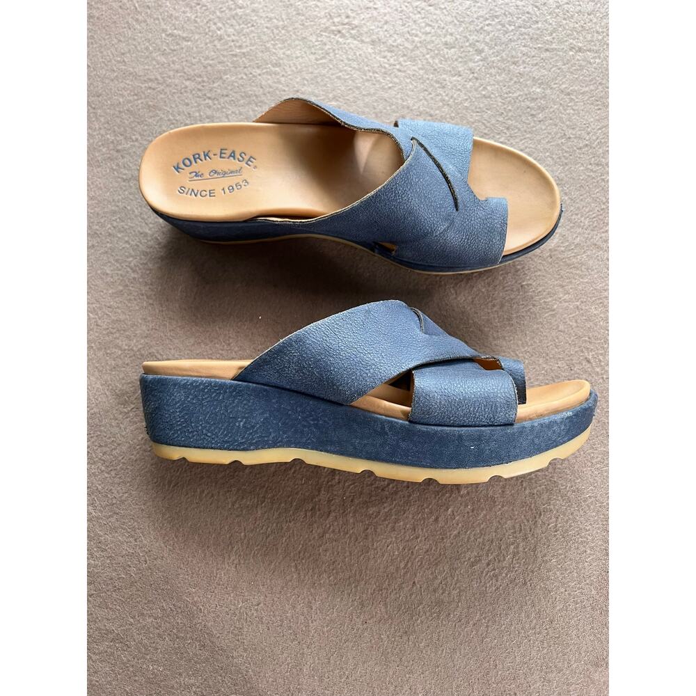 TKork-Ease Baja Sport Leather Wedge Slide Sandals - Blue - Size 9 - Picture 2 of 8